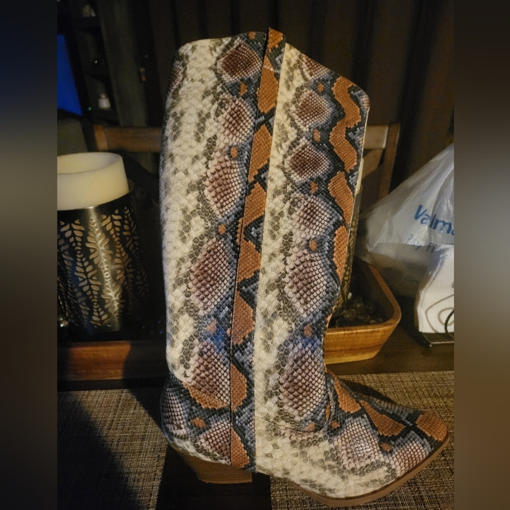 Cato Brown and Cream Snakeskin Cowboy Boots